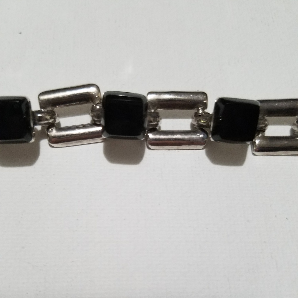 Taxco Sterling Silver Onyx Agate Bracelet Vtg.